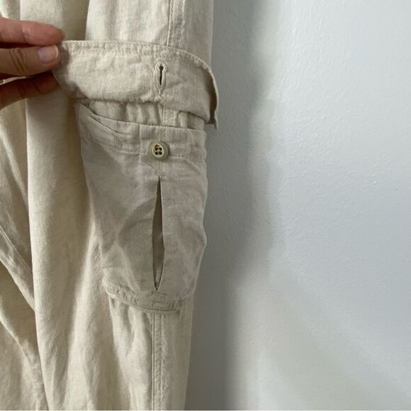 Caribbean Men’s 38 Linen Cargo Trousers Cream Relaxed Vacation Resort Cruise - Picture 8 of 14